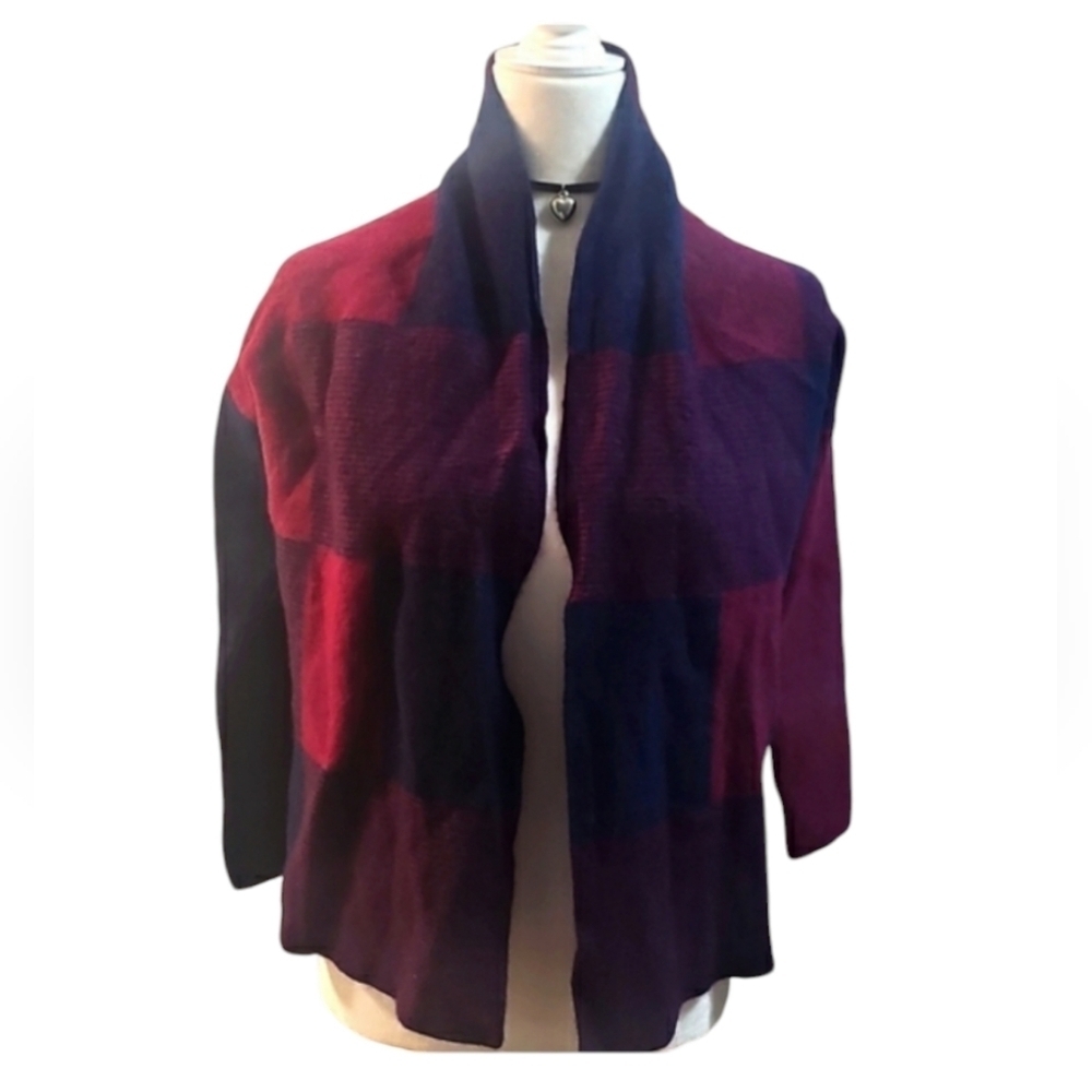 Women's Plaid Cashmere, Open Cardigan ,Size M
